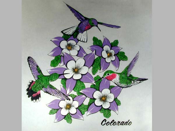 Hummingbirds With Purple Flowers T-Shirt Design