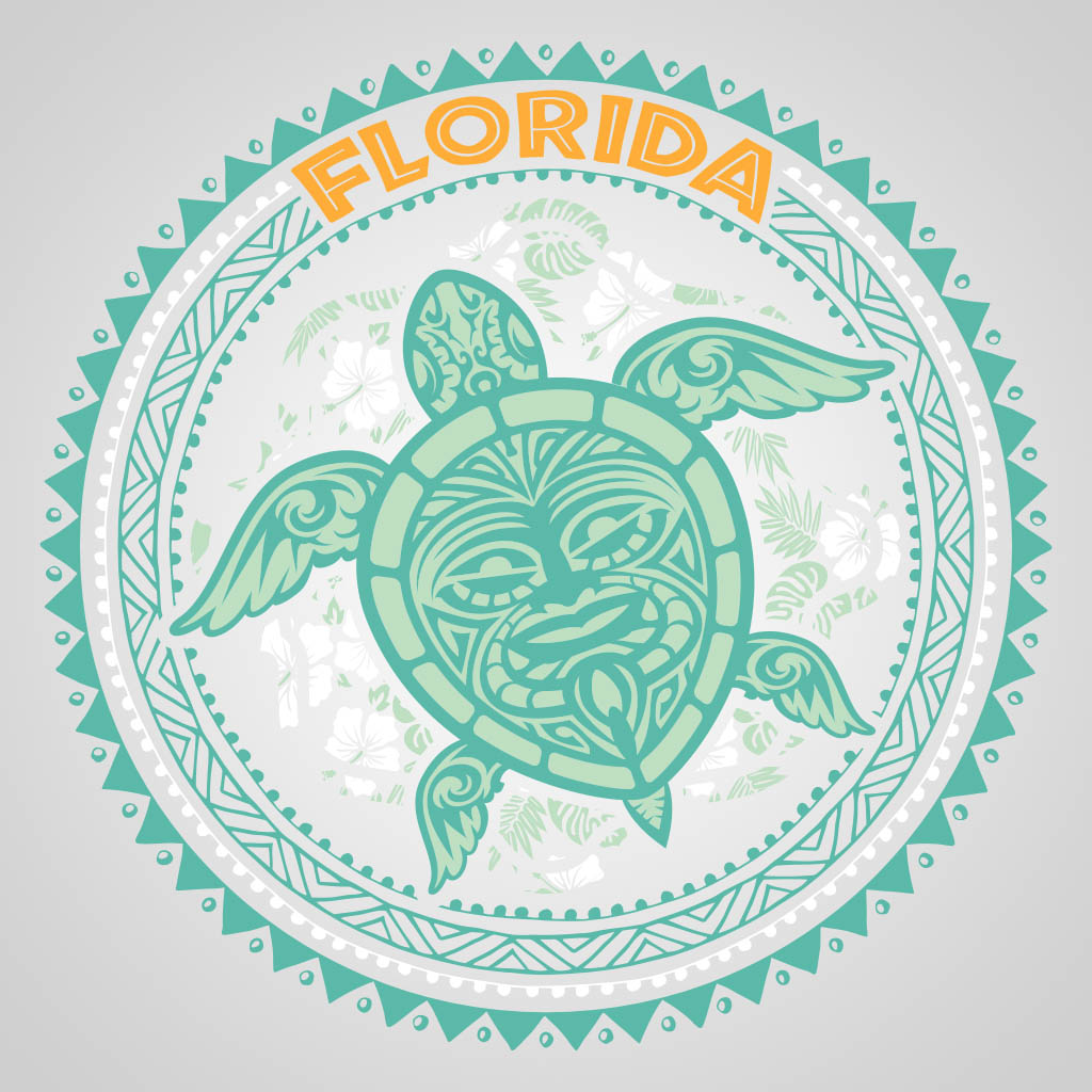 Florida Tiki Turtle Full Back T-Shirt Design