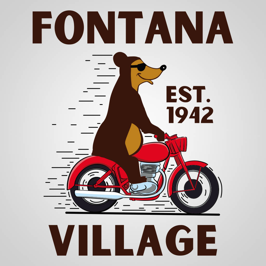 Fontana Village Bear Motorcycle Est 1942 Full Back T-Shirt Design D04313FNTVFB