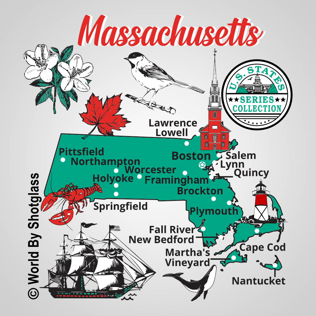 Bicchiere Shot Da Collezione Massachusetts State Elements Map In Vetro 5,7 Cm