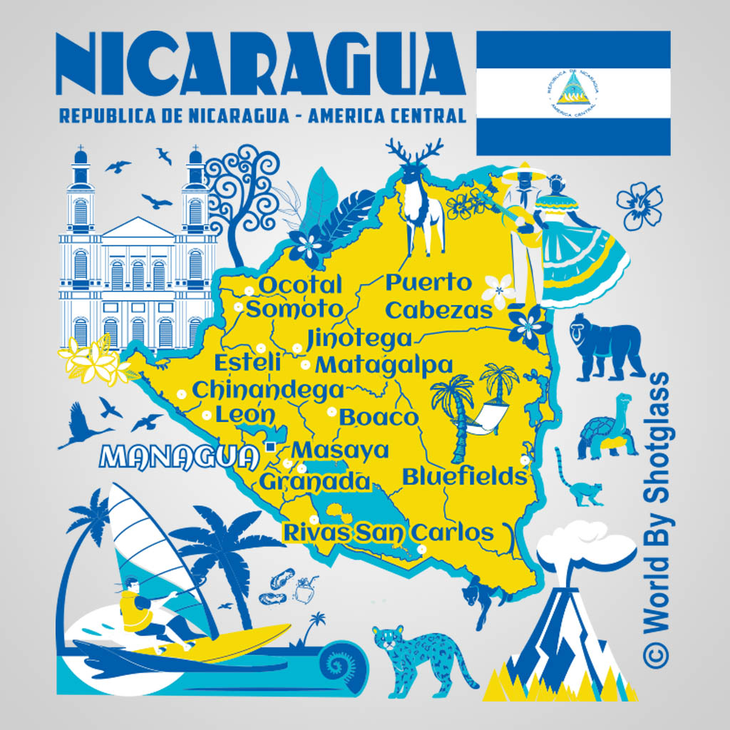 Nicaragua Map With Icons GMC Design GMC01809