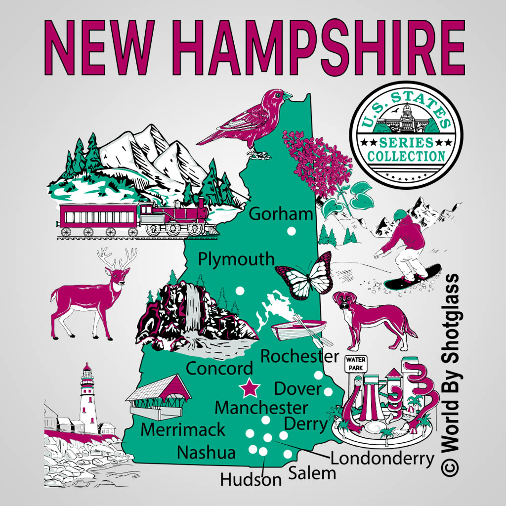 New Hampshire Map With Icons GMC Design GMC01838