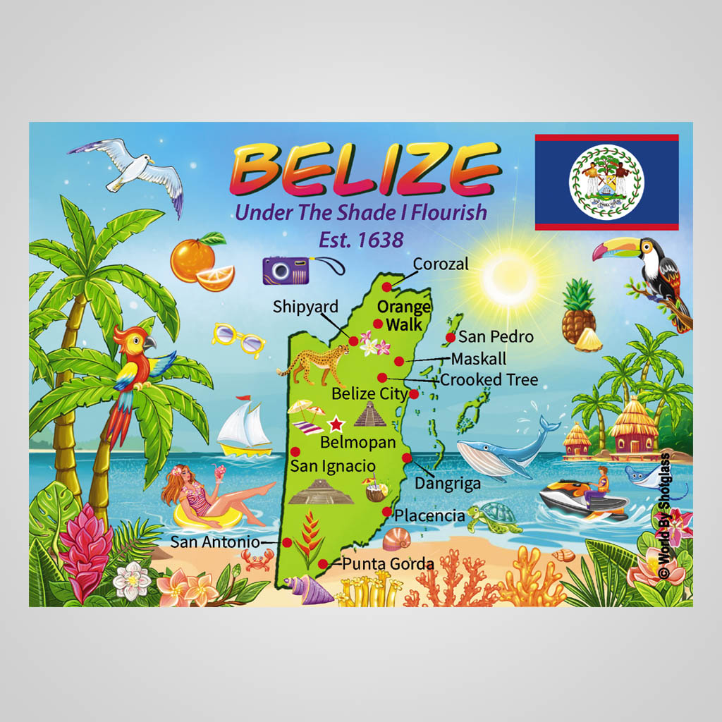 Belize Map With Icons For Magnet JMC Design JMC00582