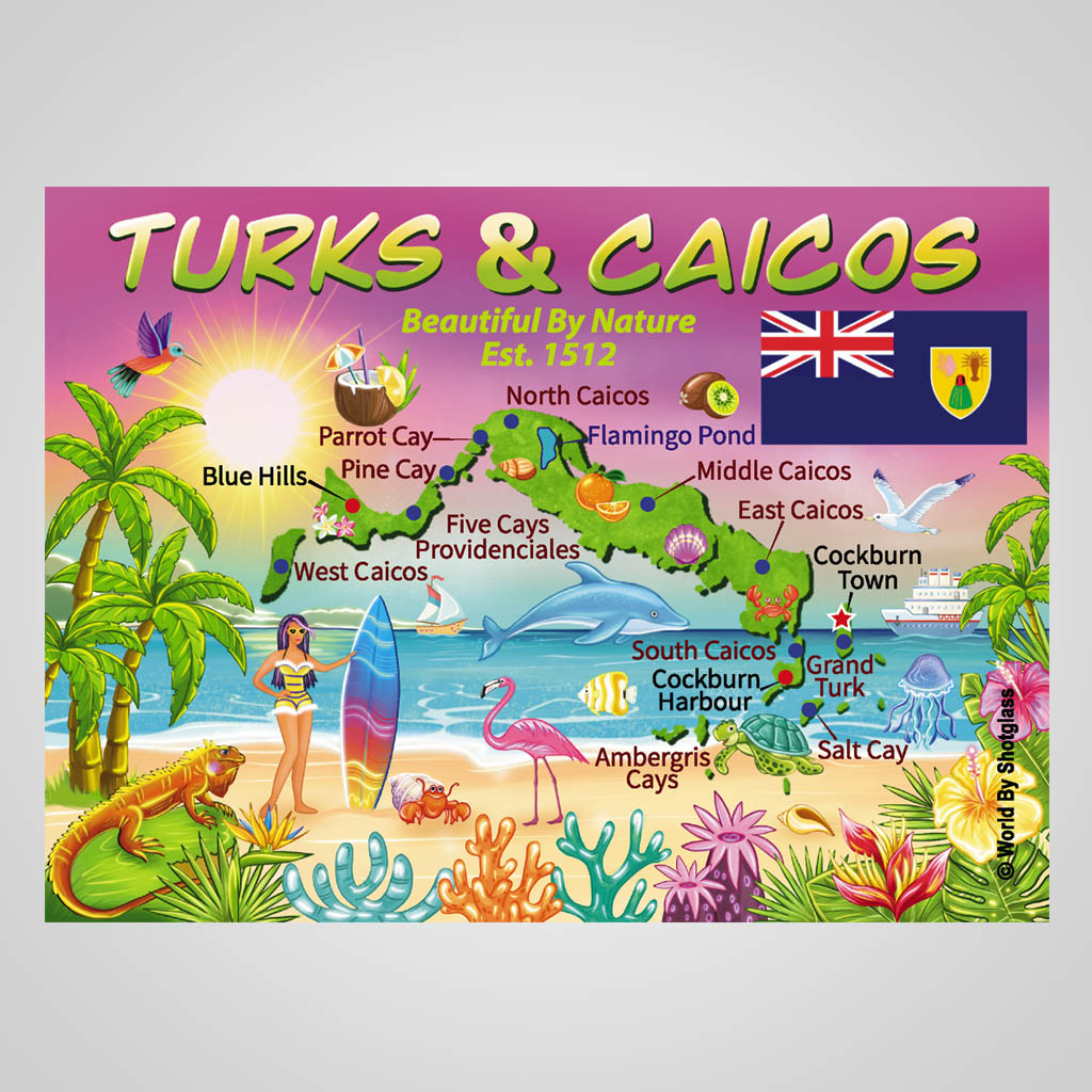 Turks & Caicos Map With Icons For Magnet JMC Design JMC00602