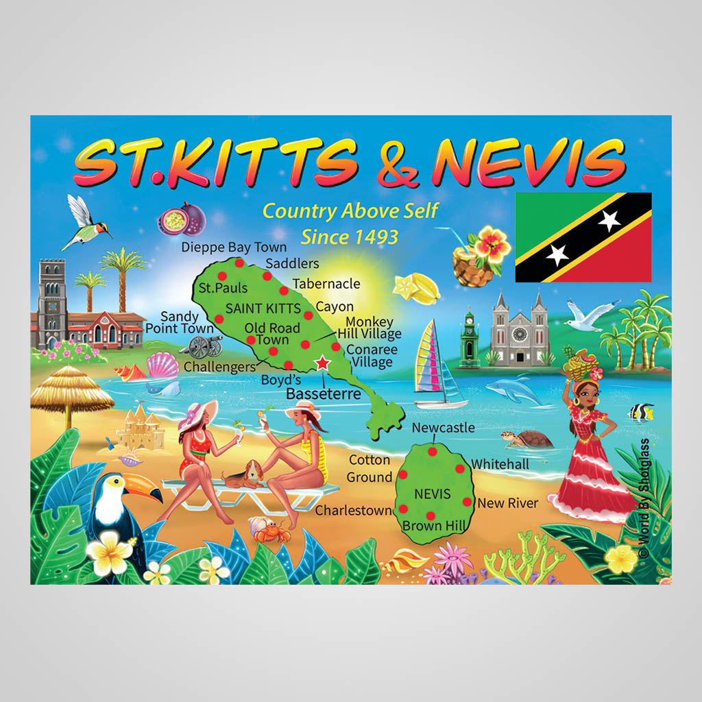 St Kitts & Nevis Map With Icons JMC Design JMC00816