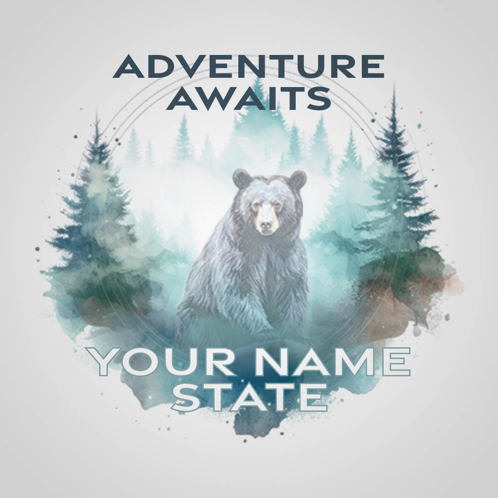 Adventure Awaits Black Bear Name Drop UMS Design