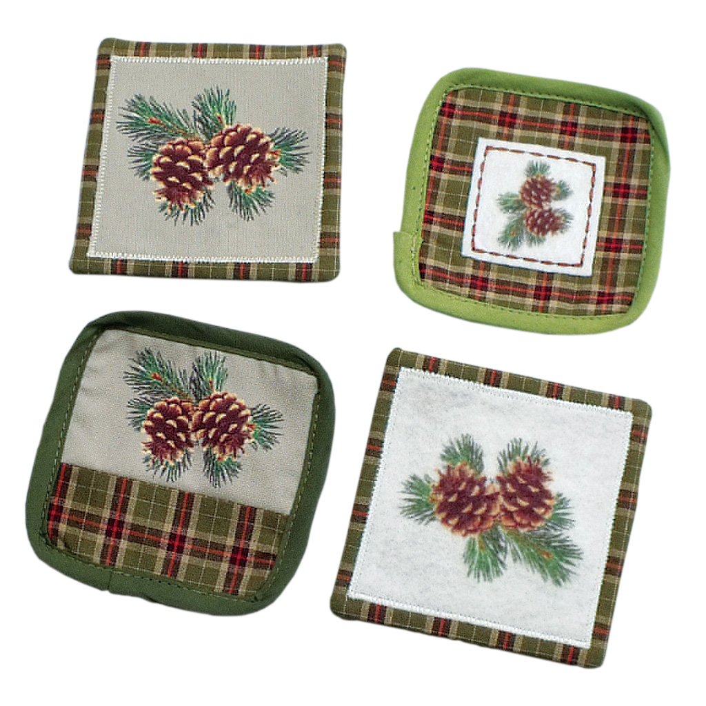 Pinecone & Plaid Coaster Set