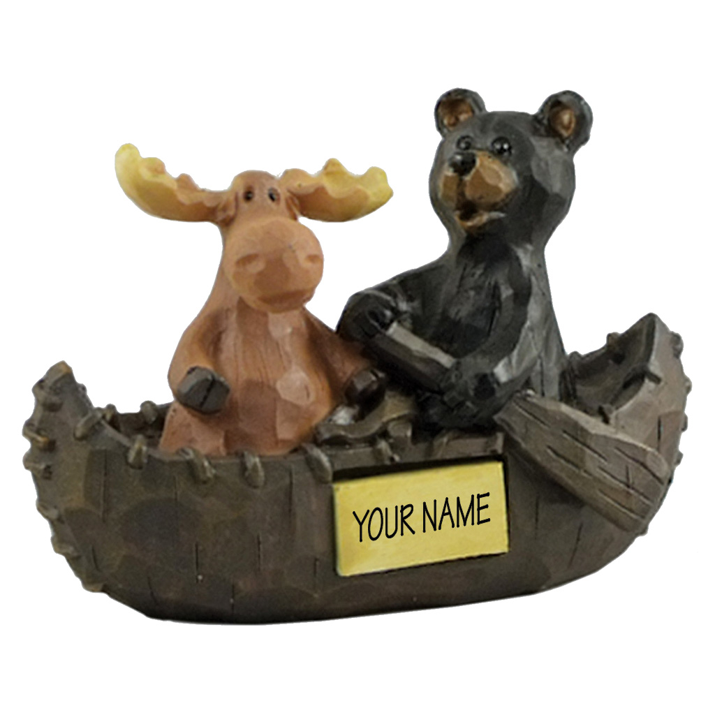 Moose & Bear In Canoe With Plaque 19352