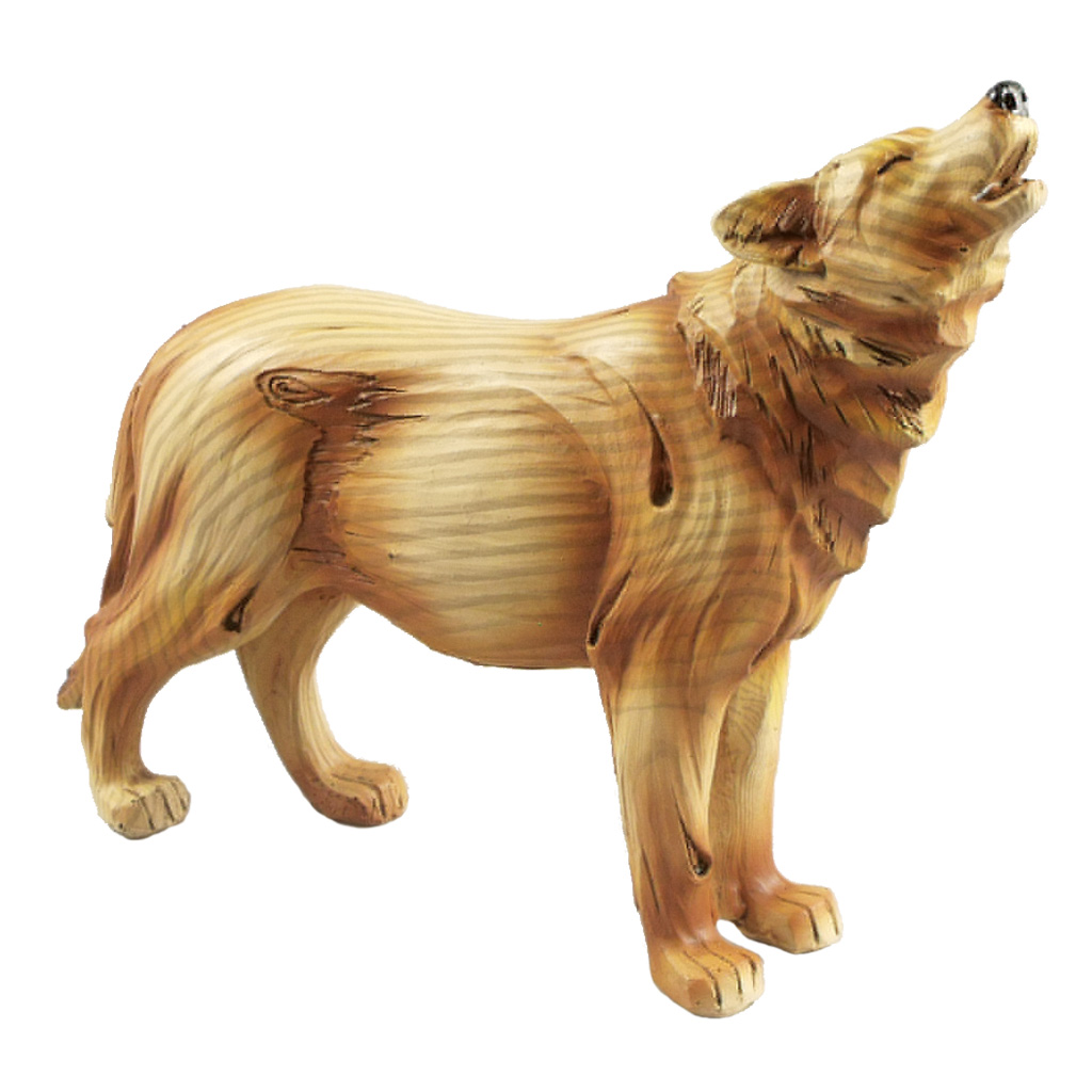 Large Woodgrain Look Wolf Figurine 19395