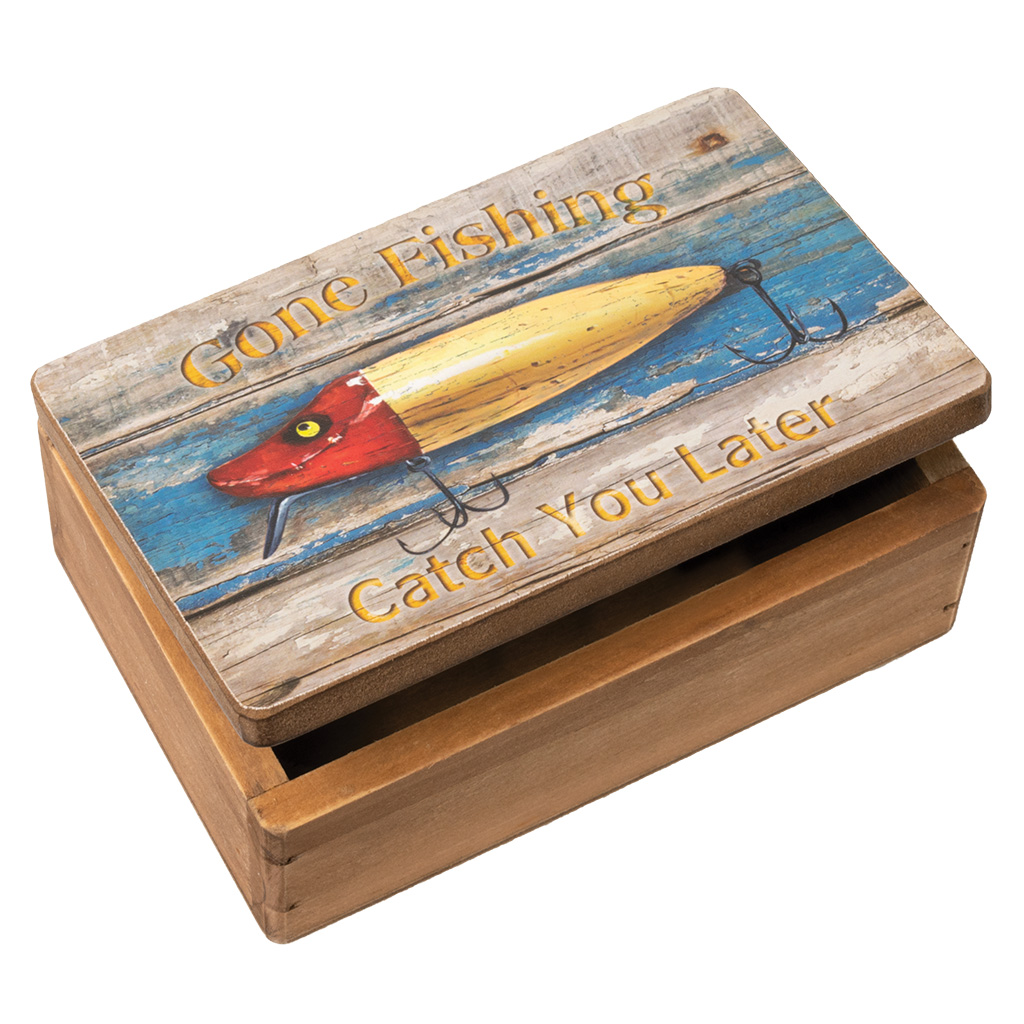 Gone Fishing Lidded Wood Box 19664
