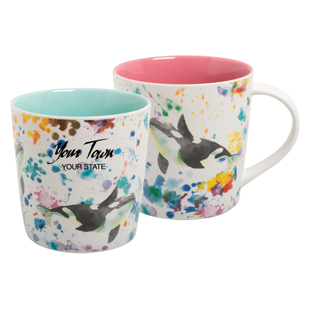 Watercolor Orca Print Mug 12oz, 2 Assorted 19794