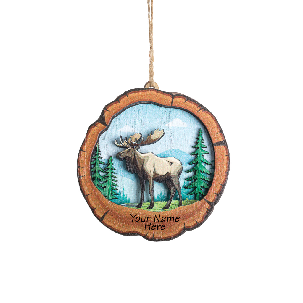 Round Wood Moose Ornament 40392