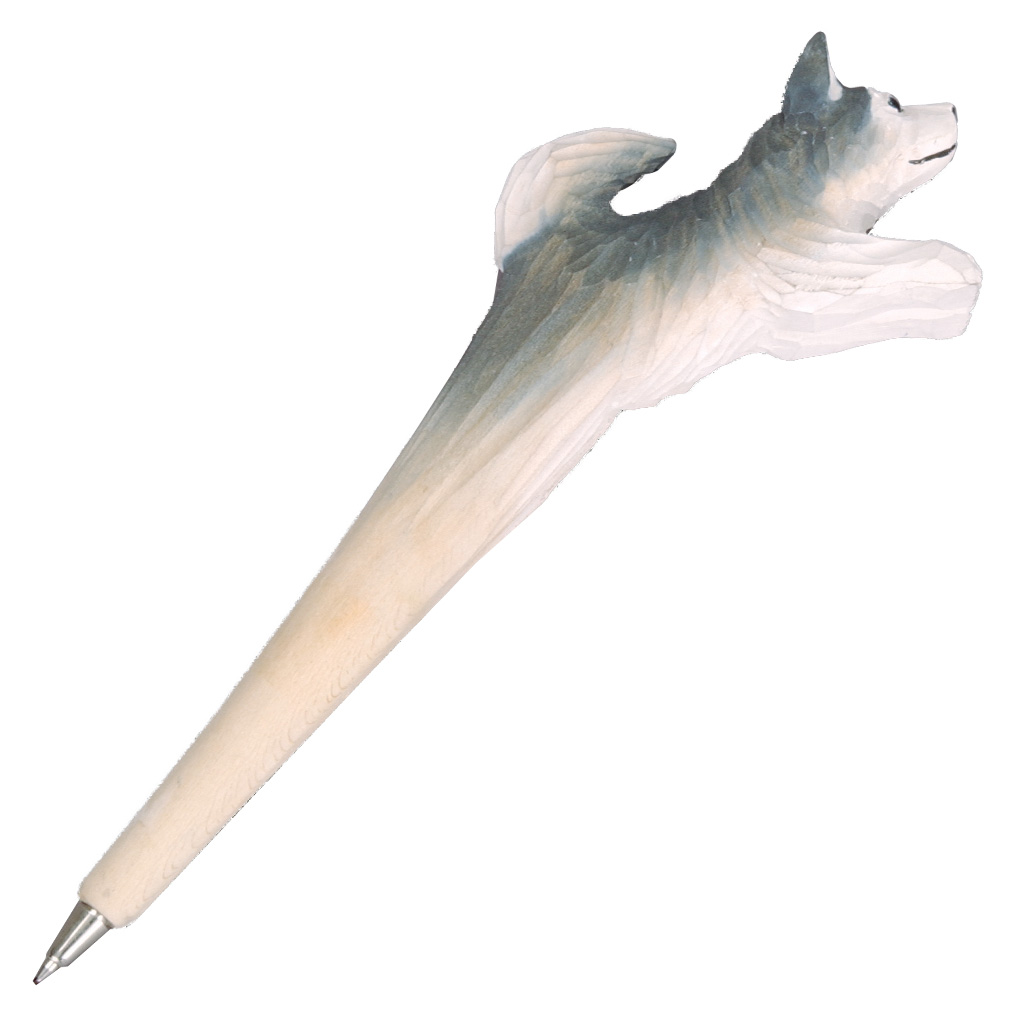 Carved Wood Husky Running Pen 61726