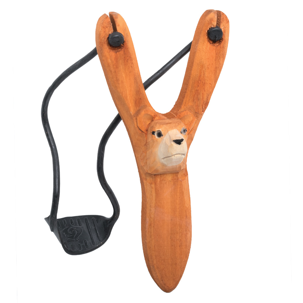 Carved Wood Brown Bear Slingshot, Plain 62407