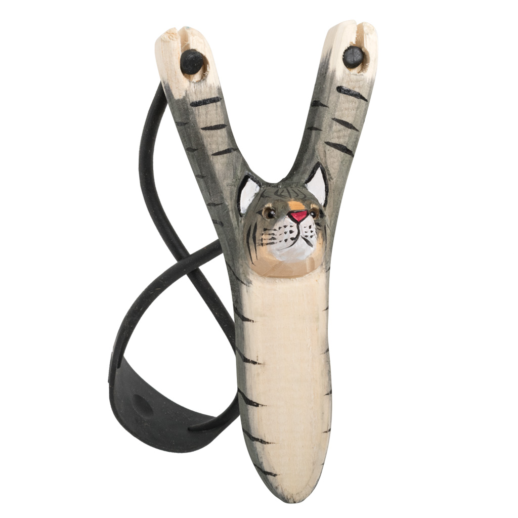 Carved Wood Kitten Slingshot