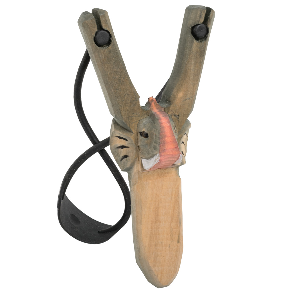 Carved Wood Elephant Slingshot 63192
