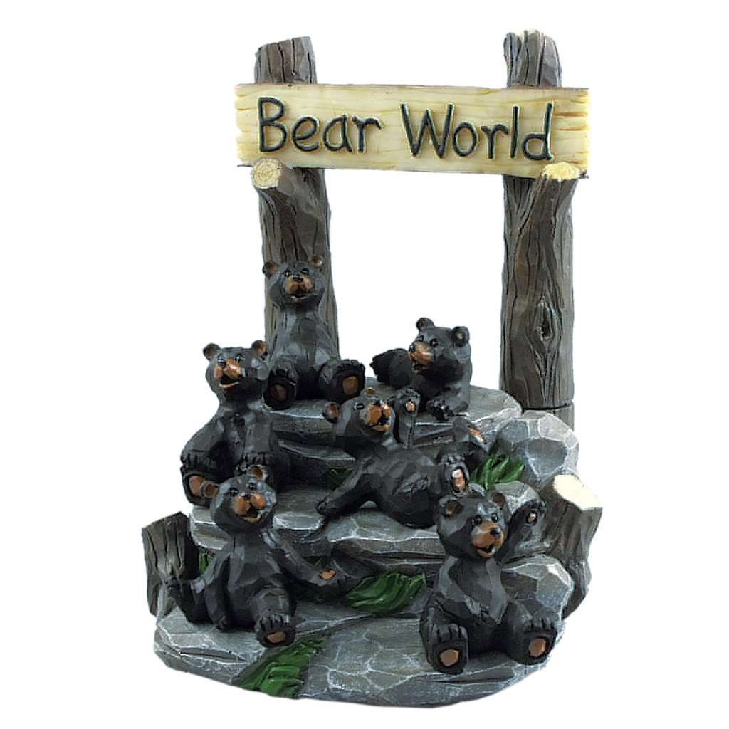 Cute Wood Carved Look Bear World Figurines w/ Display 63642UN