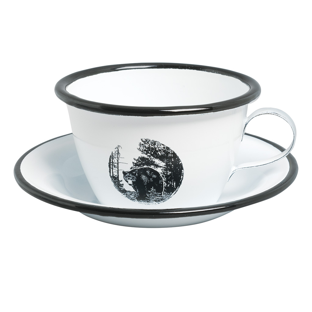 Enamelware Cup & Saucer with Bear Tree design 63650BEA