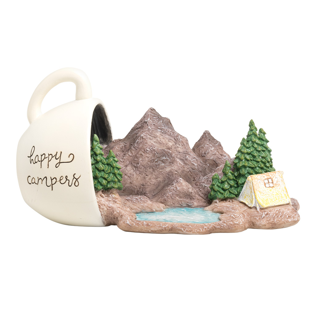 Carved Wood Look Happy Camp Cup Figurine 63710